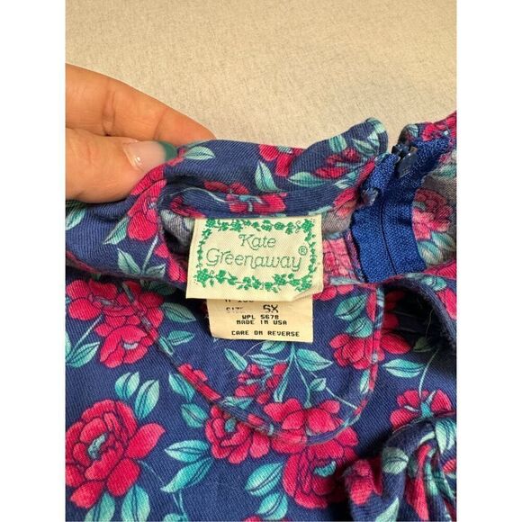 Vintage Kate Greenaway Girl’s Smocked Floral Dress Sz 5x - Picture 3 of 10